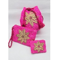Pochette de luxe décorative avec chaîne perlée et broderie, en tissu de coton léger, personnalisable, qualité supérieure