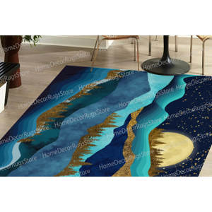 Traditional Wool Mountain Landscape Patchwork <b>Rug</b> Gold Forest Design Latex Backing - Product Image 5