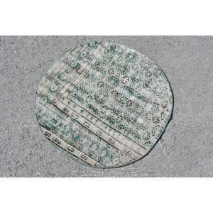 Tapis turc vintage 3x3ft laine fait à la main grande surface vert Beige Patchwork Rectangle Design pour adolescent Latex soutenu pour une utilisation dans le couloir - Product Image 2