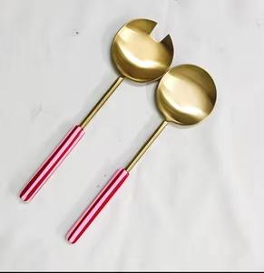 Laiton or trois feuilles Design vernis à la main salade ensembles de service vaisselle plaqué or fini nourriture servant salade - Product Image 3