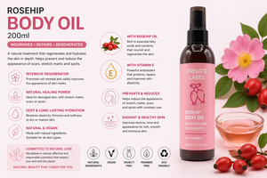 Huile de rose musquée en marque privée 200 ml OEM |   Huile de traitement des cicatrices et des vergetures |   Vitamine E |   Végétalien Naturel |   Fabriqué en Espagne UE - Product Image 2