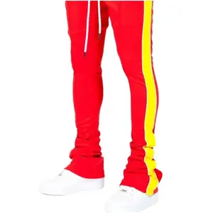 Customize Stacked Pants Jogging Stacked Pants Casual Wear Red Track Pants Contrast Side Stripe Men with Yellow Strip