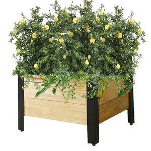 Square Wood Planter Box with Powder-Coated Steel Legs - Removable PP Bag - 16.5x16.5x15.5in. - Natural