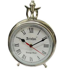 <b>Vintage</b> Nautical Alarm <b>Clock</b> Nickel Plated Decorative Table <b>Clock</b> Indian Manufacturer Exporter Brass Material Casting Technique - Product Image 1