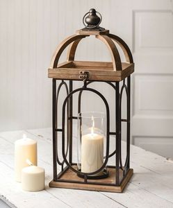 Cage en forme de métal mangue en bois haute qualité verre cylindre bougie lanterne mariage utilisé dessus de table - Product Image 5