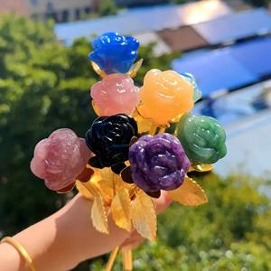 Wholesale Polished <b>Crystal</b> <b>Craft</b> Spiritual Healing Rose Quartz Amethyst Bud Flower Mascot for Home Decoration - Product Image 2