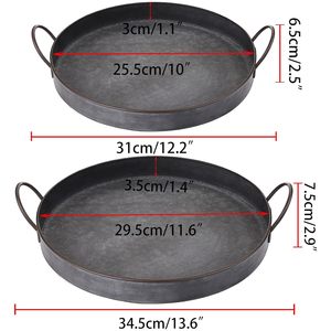 Hot Premium Vantage Juego de 2 bandejas redondas decorativas para servir Bandeja de hierro de metal con asas Bandeja de servicio de estilo de granja industrial - Product Image 2