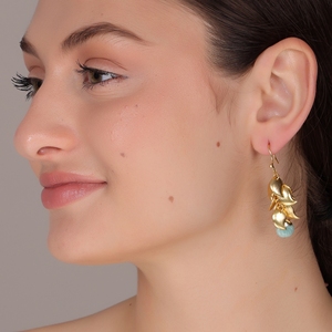 ต่างหูห้อยทำด้วยมือสำหรับผู้หญิง Dua | ดีไซน์ใบองุ่นอมาโซไนต์ทองเหลืองชุบทอง18K | งานแต่งงาน | ผู้ผลิต - Product Image 6