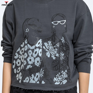 Venta caliente de alta calidad Casual sólido Drop-shoulder sudadera de mujer diseño personalizado cuello redondo algodón superior frontal Logo posición - Product Image 6