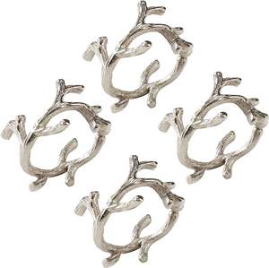 MZ INTERNATIONAL <b>Set</b> of 4 <b>Silver</b> Metal Napkin <b>Rings</b> - Product Image 4