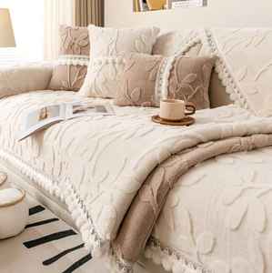 Tassel <b>Sofa</b> Mat | Non-Slip Leaf Design <b>Sofa</b> <b>Cover</b> / Throw Tasseled Maroon Leaf <b>Sofa</b> Mat | Non-Slip Couch <b>Cover</b> Protector - Product Image 1