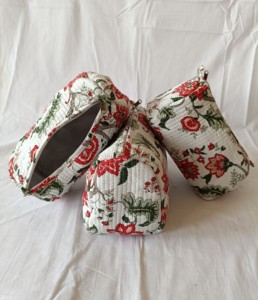 Indian Lotus Hand Block Printed Eco-Friendly Cotton Quilted Zipper Pouches for Women Traveling <b>Makeup</b> Pouches Small Medium <b>Large</b> - Product Image 6