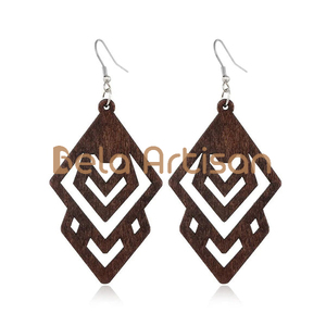 Boucles d'oreilles lustre Jhumki en bois Vintage artisanal bas quantité minimale de commande vente en gros de bijoux en laiton d'Inde - Product Image 2