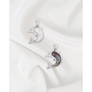 Pendentif breloque dauphin plaqué rhodium avec perle, diamant et zircon - Product Image 1