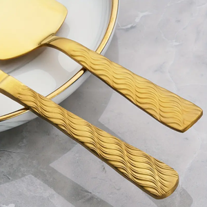 Best Selling Gold Metal 2-Piece Cake Server & Knife Set with <b>Engraved</b> Handle For Restaurant Home Festival Party Wedding - Product Image 4