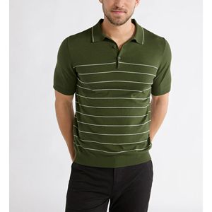 เสื้อโปโลสีเขียวของผู้ชายแบบพรีเมี่ยมพร้อมผ้าฝ้ายนุ่มลายทางผสมดีไซน์ทันสมัยเหมาะสำหรับการสร้างแบรนด์ในองค์กรและชุดลำลอง - Product Image 1