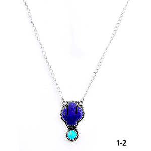 Collier Cactus Tendance Turquoise et Diamant Multi-Pierres du Sud-Ouest, Fait Main en Argent Sterling avec Chaîne à Maillons, Idéal pour un Cadeau - Product Image 1