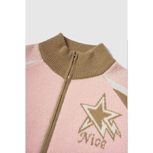 Streetlab Color <b>Block</b> Mock Neck Zip Up Cardigan Sweater Women Autumn Winter Knit Patchwork Embroidery High Street Style - Product Image 5