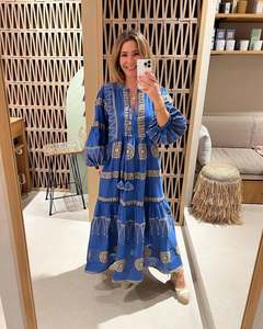 Nouvelle arrivée, robe longue pour femme, col en V, manches longues, taille naturelle, écologique, design tendance, broderie personnalisée, robes maxi tendance - Product Image 2