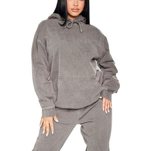 Haute qualité acide lavage pull à capuche pour femmes séchage rapide délavé surdimensionné mode Vintage sweats 100% coton col zippé - Product Image 1