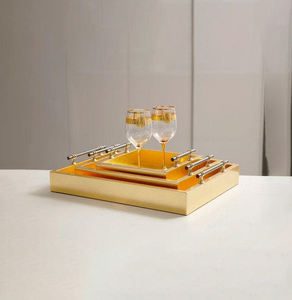 ชุดถาดสี่เหลี่ยมตกแต่งโต๊ะรับประทานอาหารทำจากโลหะสีส้มทองหรูหราทำด้วยมือ - Product Image 1