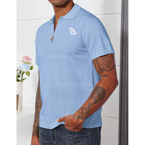ODM Polo <b>Shirts</b> Men 100% Cotton Distressed Half Zipper Polo <b>Shirt</b> High Quality Vintage Short Sleeve Fashion Polo <b>T</b>-<b>Shirts</b> - Product Image 3