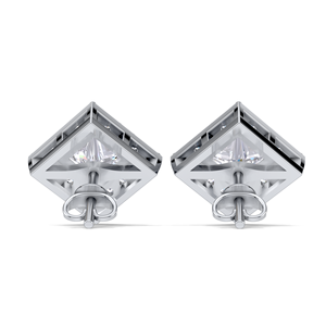 Boucles d'oreilles clous halo en diamant de laboratoire taille princesse 1,32 carat, or jaune, blanc, rose 9K plaqué rhodium, monture carrée géométrique - Product Image 2