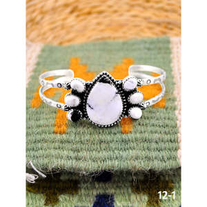 Southwest Handmade White Buffalo & Sterling Silver Fashion Cuff Bracelet - Product Image 1