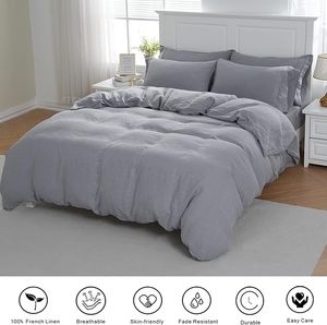 100% coton biologique housse de couette ensemble reine taille pierre lavé lin français 3 pièces solide hôpital utilisation mariage maison 200TC - Product Image 3