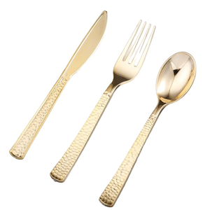 ชุดช้อนส้อมมีดโลหะสีทองแบบไม่มี BPA ส้อมมาตรฐานมีดีไซน์เป็นจุดๆและมีพื้นผิวที่สวยงาม - Product Image 1