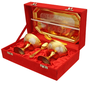 Cuenco de helado de latón Diseño exclusivo original Artesanía Cuenco de helado de latón Caja roja Regalos Embalaje Juego de 5 piezas - Product Image 1