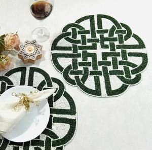 Handmade Green Beaded <b>Placemats</b> Floral Pattern Decorative <b>Table</b> Mats Charger for <b>Dining</b> Centerpiece Decor - Product Image 5