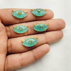 Pendentif Aqua Calcédoine Double Pierre Gemme Pendentif Marquise Forme Or Vermeil Double Boucle Fournisseur de Bijouterie en Gros - Product Image 3