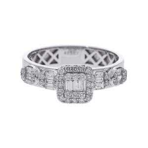 แหวนเพชรธรรมชาติสีทอง14K พร้อมบาแกตต์เหลี่ยมประดับเพชรกลมดูหรูหราบนวงดนตรี - Product Image 2