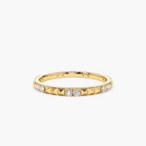 Anillo de Eternidad de Oro Sólido de 14K con Diamantes Naturales de 0.22 CT, Certificado por Terceros, Regalo para Mujer, Diseño Piramidal, Moderno - Product Image 2