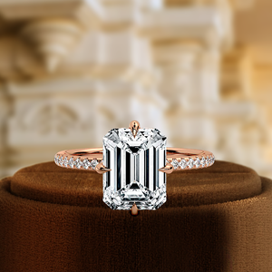 Anillo de diamante cultivado en laboratorio de 1 quilate, anillo de boda con halo oculto y media pavé de esmeraldas, certificado por IGI, oro blanco de 14k, el mejor regalo para ella en su día especial. - Product Image 3