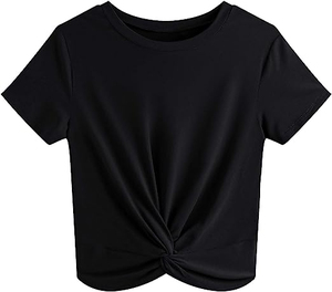 Tops cortos a cuadros de algodón 100% para mujer para verano tela de punto ecológica transpirable de secado rápido con decoración de agujeros - Product Image 5