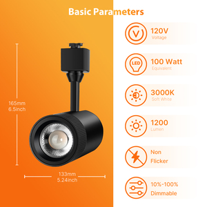 Projecteur sur rail LED COB noir de qualité supérieure 15W 1200LM Blanc chaud Réglable 15 ° /24 ° /38 ° /<span class=keywords><strong>60</strong></span> °   Projecteur <span class=keywords><strong>Juno</strong></span> Track ETL FCC - Product Image 5