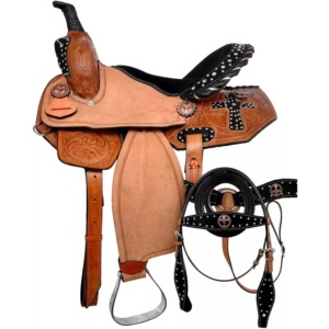 Sillín clásico de carreras de barril occidental de cuero Premium hecho a mano | Tachuela de caballo de sendero ecuestre, sillín de equitación duradero - Product Image 1