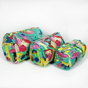 Ensemble de 3 trousses à fermeture éclair matelassées colorées - Imprimé champignon bohème vintage - Grandes trousses de rangement pour cosmétiques de voyage - Résistantes à l'eau et durables - Product Image 2