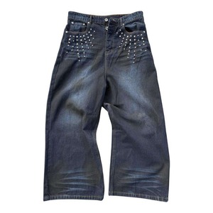 Jean droit ample vintage pour homme, style streetwear d'hiver, denim décontracté, lavage clair, avec rivets délavés - Product Image 3