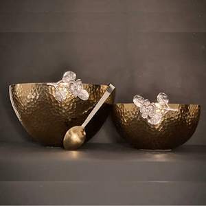 ชุดชามทุบสลัดรูปดอกไม้สีทอง2ชิ้นพร้อมที่คีบทองเหลืองชุบผิวสำเร็จผลิตในอินเดีย - Product Image 5
