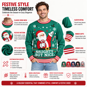 <span class=keywords><strong>Pull</strong></span> <span class=keywords><strong>de</strong></span> Noël moche pour homme FNJIA, vert, en jacquard, motif Père Noël, canne à sucre, flocon <span class=keywords><strong>de</strong></span> neige, coquin mais adorable, <span class=keywords><strong>pull</strong></span> <span class=keywords><strong>de</strong></span> fête, personnalisable OEM - Product Image 4
