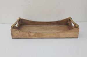 Grand plateau de service rectangulaire en bois de manguier Poignées élégantes en laiton antique Plateau décoratif artisanal pour la décoration intérieure de mariage - Product Image 5