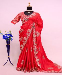DERNIÈRE BANDHEJ ROUGE PITHA & GOTA PATI TRAVAIL SAREE AVEC BLOUSE NON COUCHÉE VÊTEMENT QUOTIDIEN PRIX DE GROS VÊTEMENT ETHNIQUE - Product Image 5