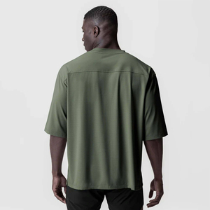 เสื้อยืดโอเวอร์ไซส์สีเขียวมะกอกทรงหลวม แขนสั้น ผ้าฝ้าย สไตล์ลำลอง สตรีทแวร์ ใส่สบาย เหมาะสำหรับออกกำลังกาย รับสกรีนโลโก้ - Product Image 2