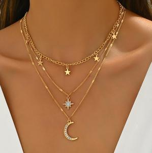 Hot Selling Women's Fashionable Gold Metal Layered Moon Pendant Necklaces - Product Image 2
