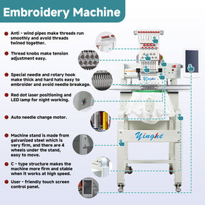 Machine à broder 1 tête 9 aiguilles-900 points/Min, précision 0.1mm, surface 300*500mm, tension de fil automatique - Product Image 3