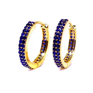 设计师14k金色蓝宝石宝石迷人经典时尚独特婚礼女性戴耳环