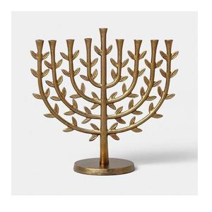 Chandelier Menorah à 9 branches en aluminium de luxe plaqué nickel pour les fêtes, design classique traditionnel, décoration d'intérieur - Product Image 1